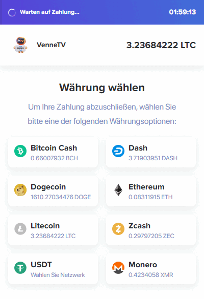 Währungsauswahl im Zahlungsmodul (ohne Bitcoin)